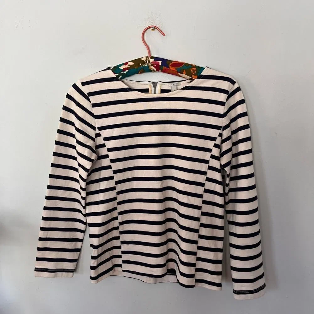 J crew . Black and cream stripe heavy knit top